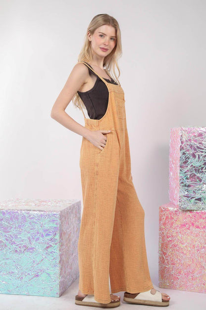 Very J Texture Washed Wide Leg Overalls for Effortless Style