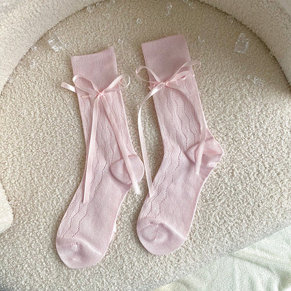 Thin French Ribbon Bow Tube Socks For Children