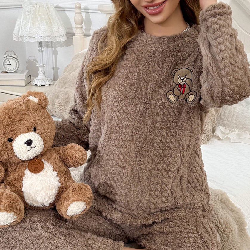 Womens Loungewear Cartoon Bear Plush Set