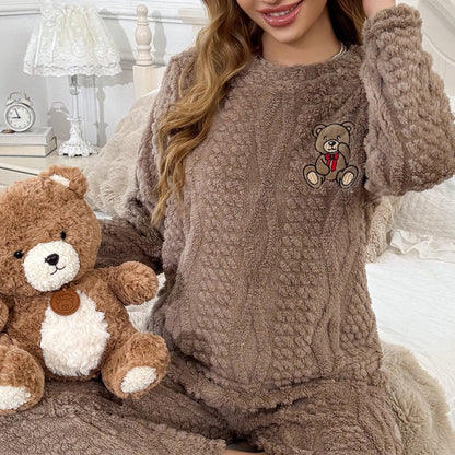 Womens Loungewear Cartoon Bear Plush Set