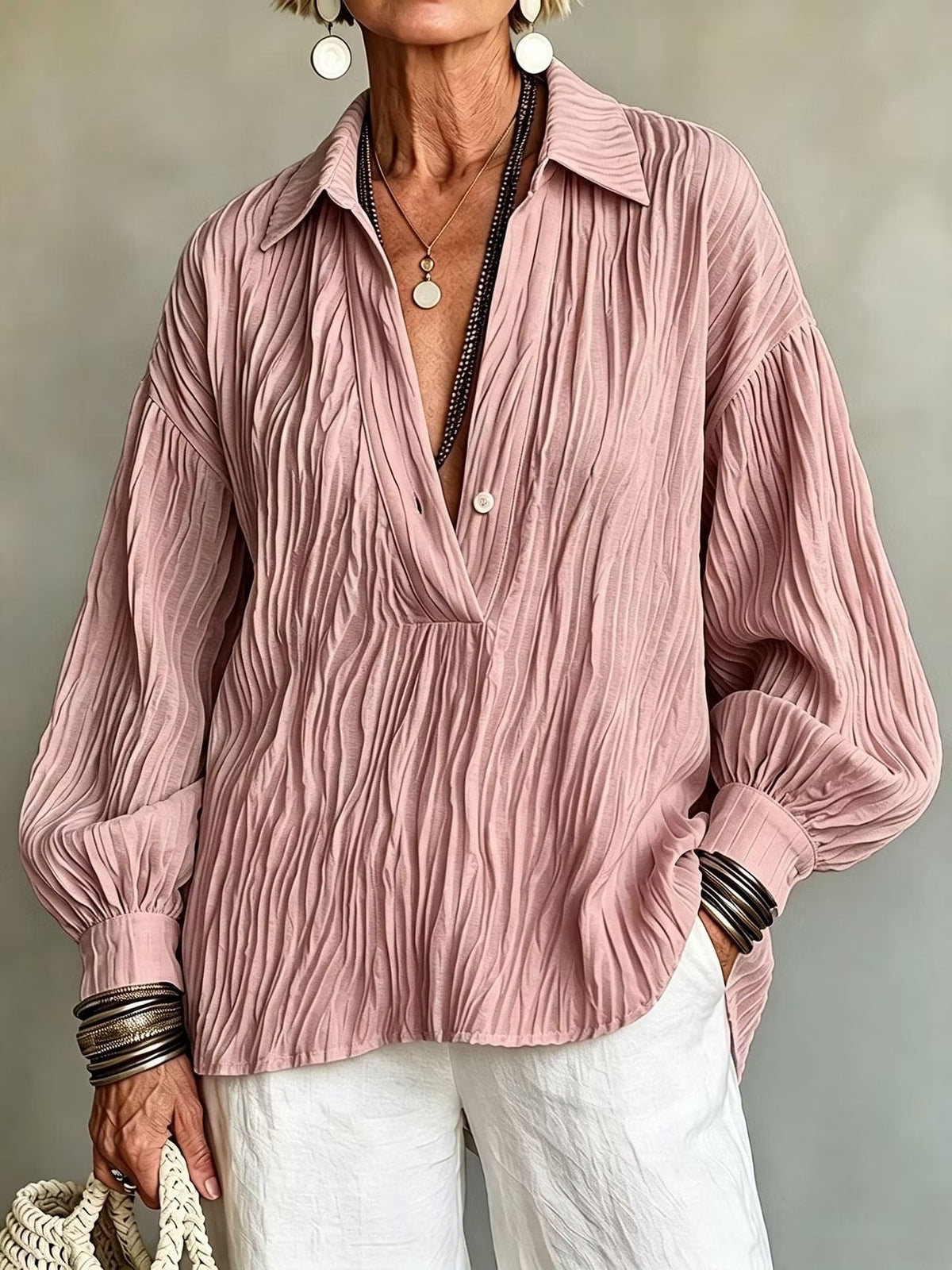 Women's V-neck Long Sleeve Shirt