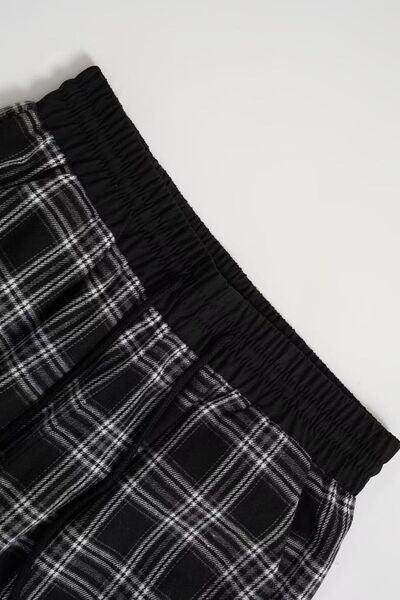 Plaid Wide Leg Pants with Drawstring and Sheer Style