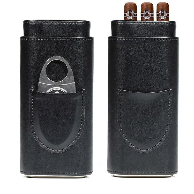 Two end hardware leather cigar box portable cedar wood 3-pack cigar moisturizing box protective cover cigar leather cover