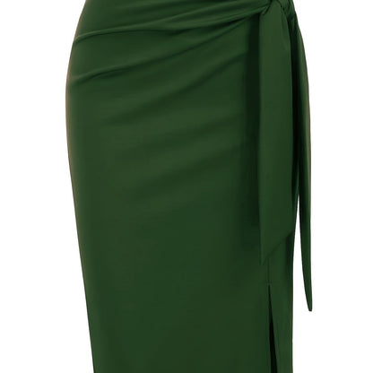 Elegant Monochrome High-waisted Knee-length Skirt For Women