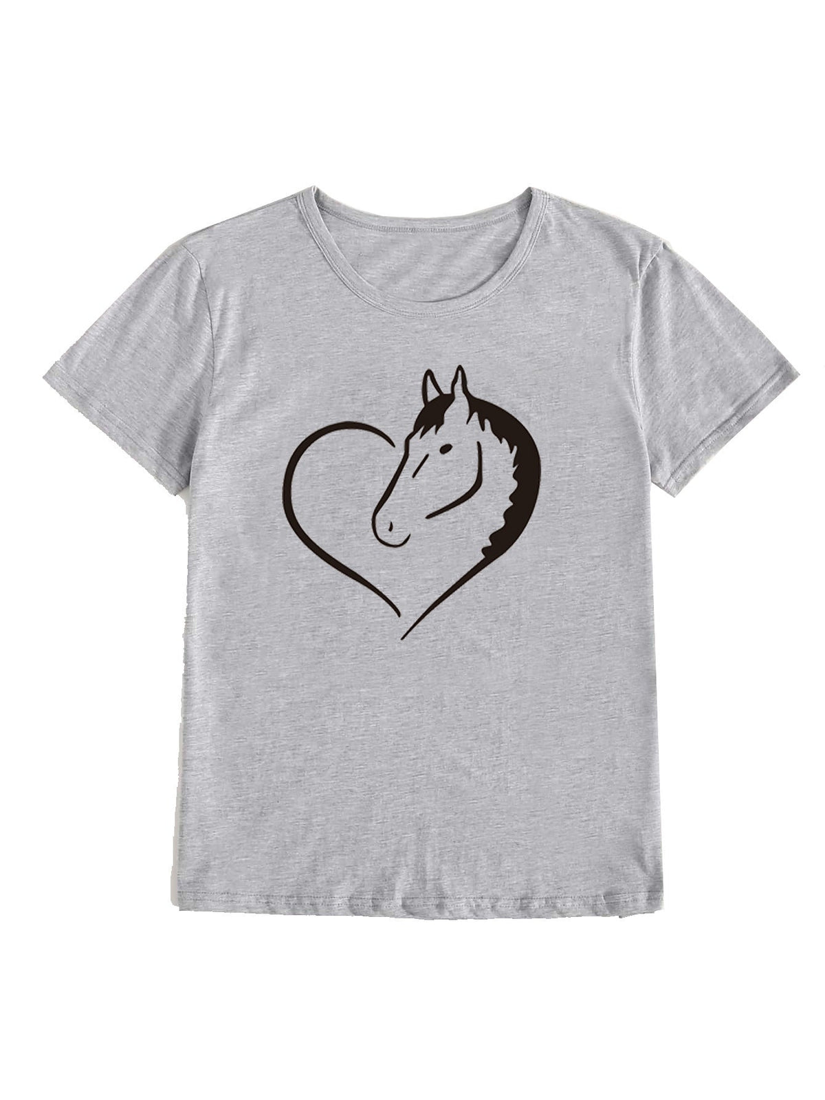Heart Horse Pattern Printed Shoulder Short Sleeve