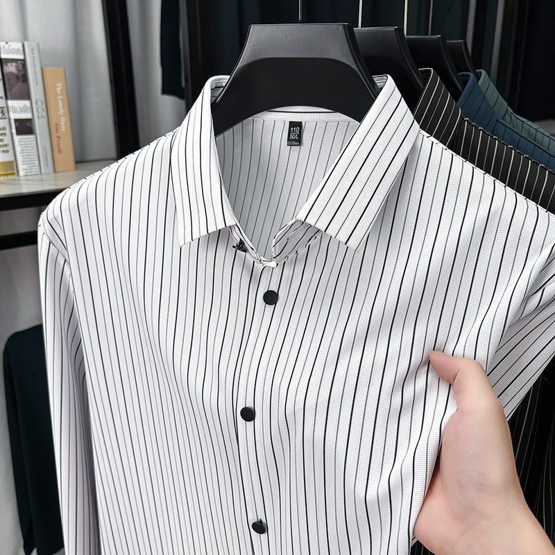 Spring And Autumn New Vertical Striped Shirt Men