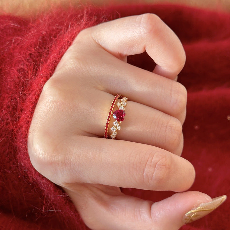 Flashing Fully Paved Pigeons-blood Red Heart-shaped Ring