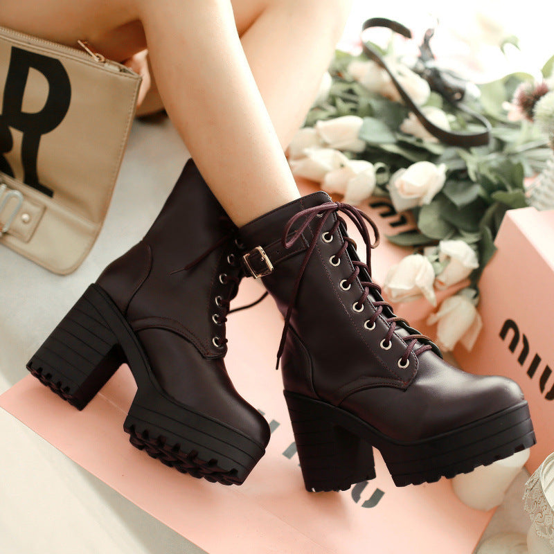 Women's Chunky Heel PU Martin Boots