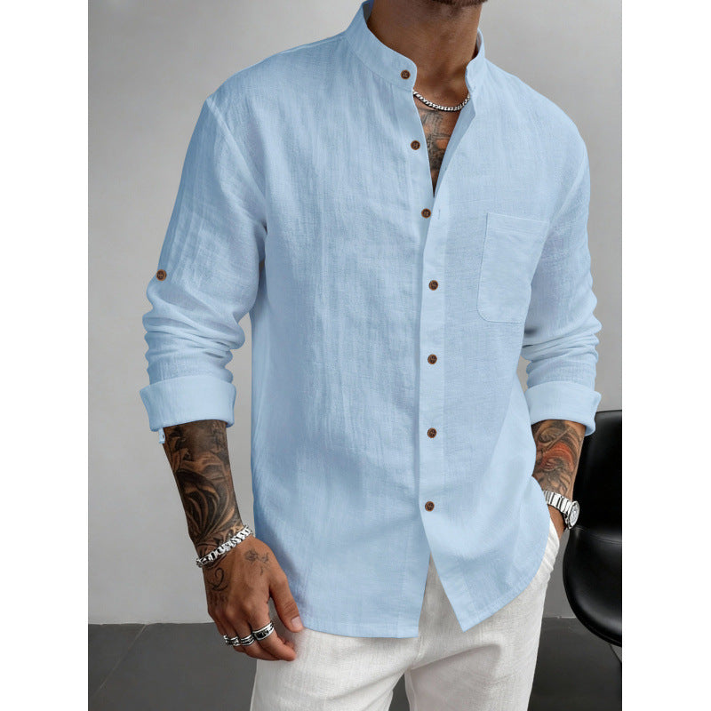 Hawaiian Style Stand-up Collar Breathable Casual Long-sleeved Shirt