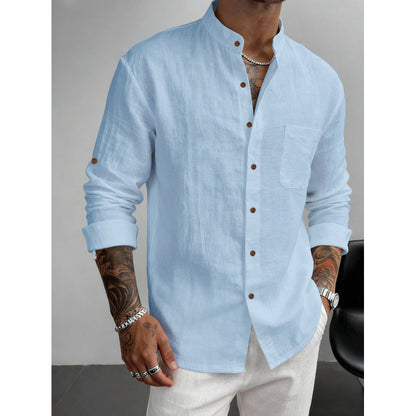 Hawaiian Style Stand-up Collar Breathable Casual Long-sleeved Shirt