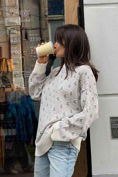 Contrast Round Neck Long Sleeve Sweater for Women Fashion