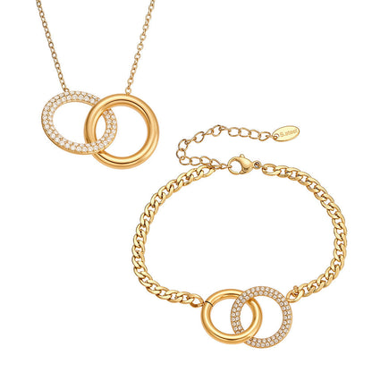 Minimalist Fashion Double-ring Zircon-inlaid Bracelet Necklace