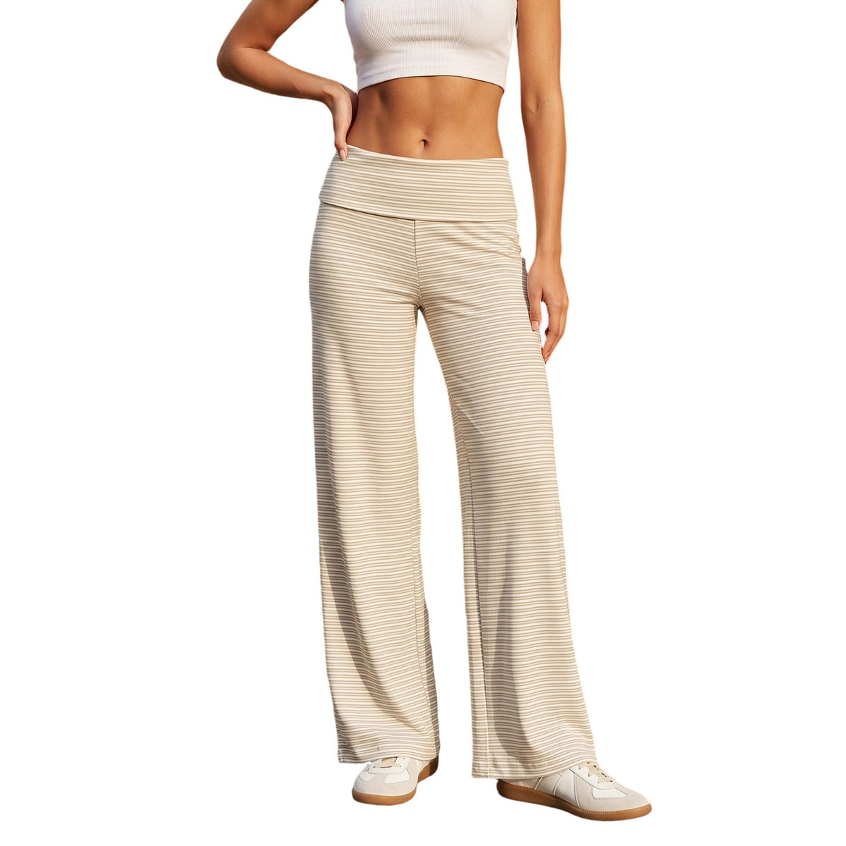 Womens Casual Striped Printed Wide-leg Pants