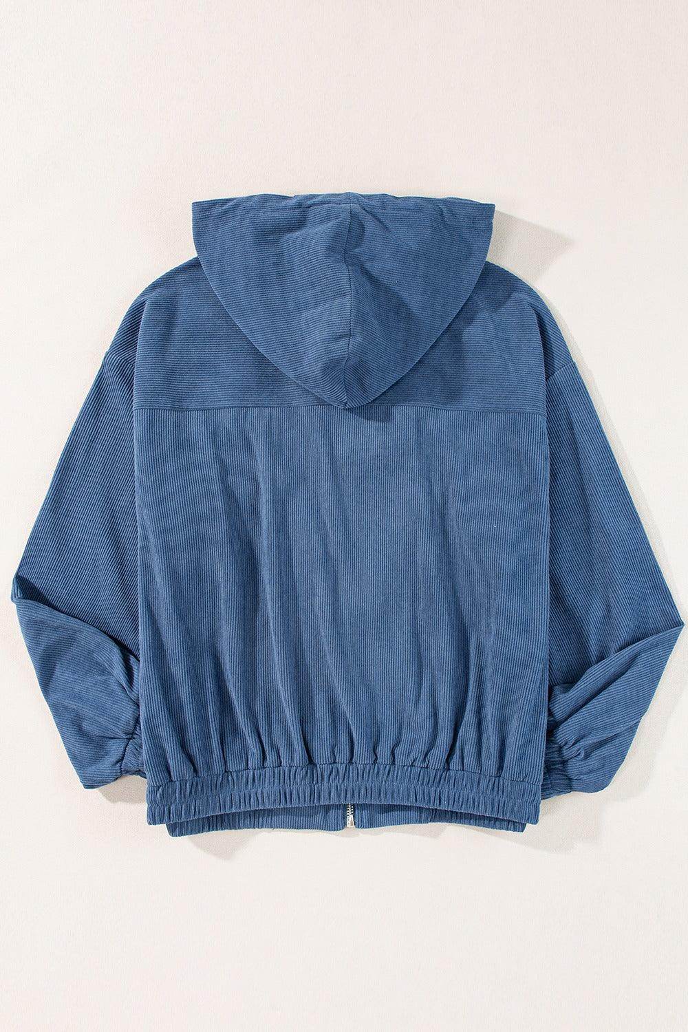 Corduroy Zip Up Long Sleeve Hooded Jacket for Women
