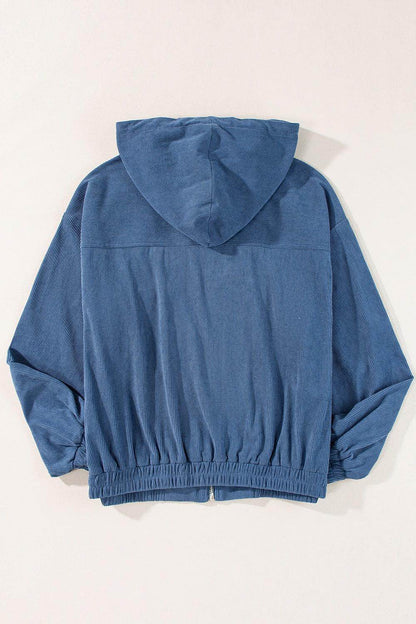 Corduroy Zip Up Long Sleeve Hooded Jacket for Women
