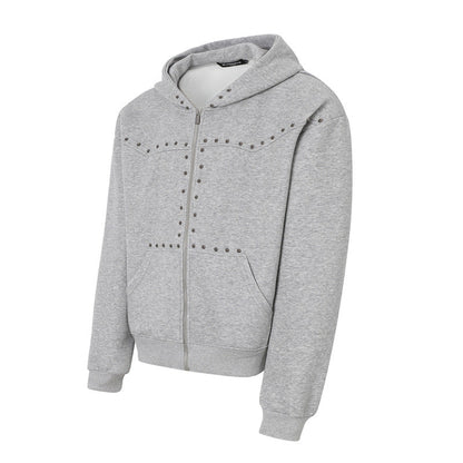 Rivet-zip Hooded Loose-fit Cropped Cardigan Unisex Jacket