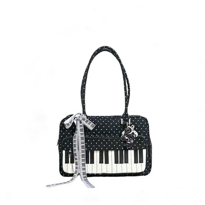 Lightweight Abeibi Polka-Dot Black And White Piano Key Shoulder Bag