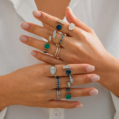 French retro irregular alloy ring light luxury style geometric drip oil ring set