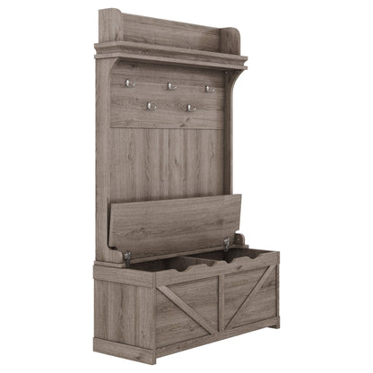 Hall tree with storage desk, entrance desk with drawers and 5 hooks, display rack,Oak