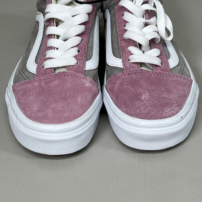 VANS Old Skool Leather & Pig Suede Sherpa Sneakers Womens 5.5 Mens 4.0 Pink Grey
