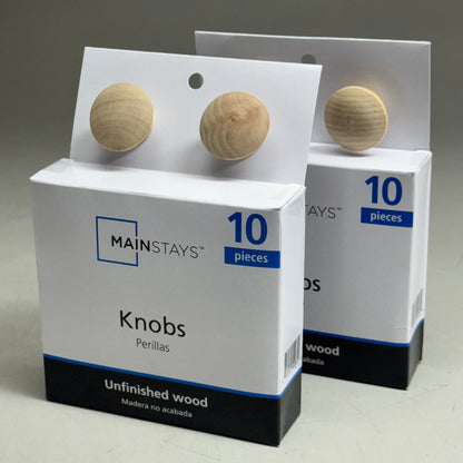 MAINSTAYS (2 PACK, 10 KNOBS EACH) Round Cabinet Knobs 1-1/2" Dia Unfinished Wood