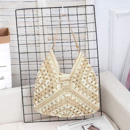 Hollow out straw woven bag woven belt armpit bag