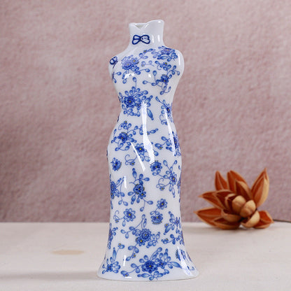 Ceramic ornaments blue and white porcelain mini vases cheongsam flower arrangements living room home decorations