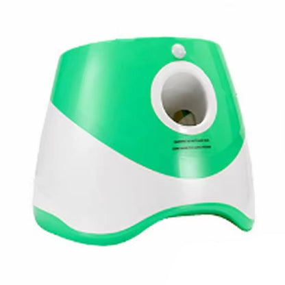 Rechargeable automatic tennis ball launcher for pets. Includes 3 balls, promotes interactive play.