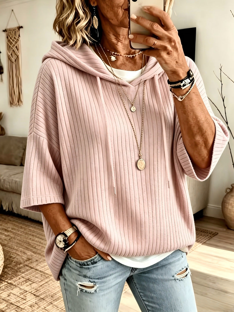 Womens Knitted New-Style Hooded Drawstring Sweatshirt