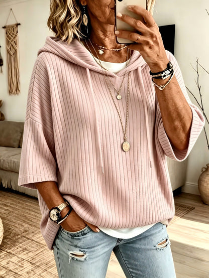 Womens Knitted New-Style Hooded Drawstring Sweatshirt