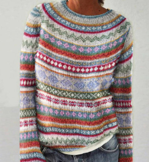 Women's Sweater Round Neck Multicolor Loose Fashion Pullover Sweater