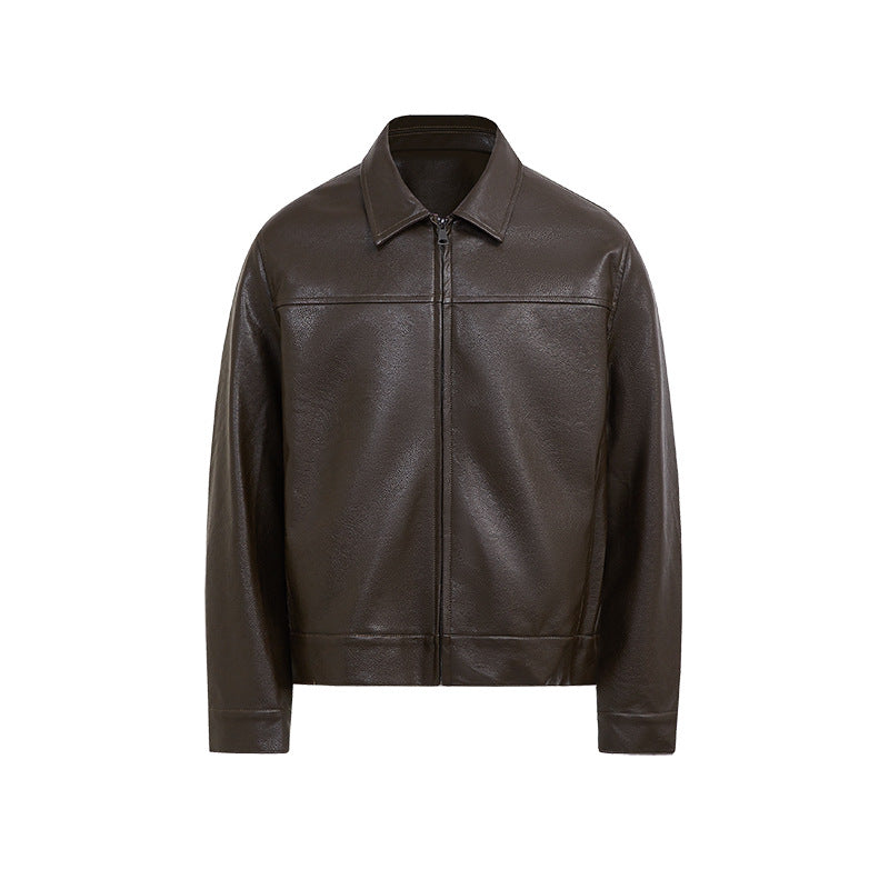 Autumn Short Lapel Leather Jacket Casual Coat