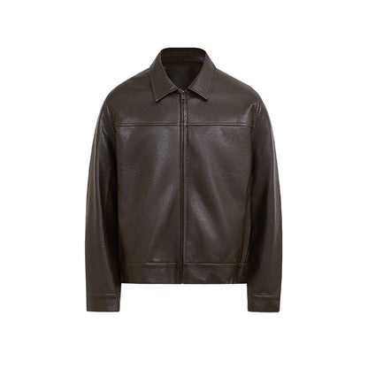 Autumn Short Lapel Leather Jacket Casual Coat