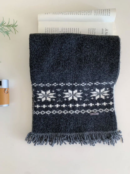 Fair Isle Wind-pattern Gray Knitted Scarf Couples Neck Warmer