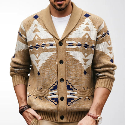 Mens Ethnic-style Loose-fit Sweater Coat With A Collar
