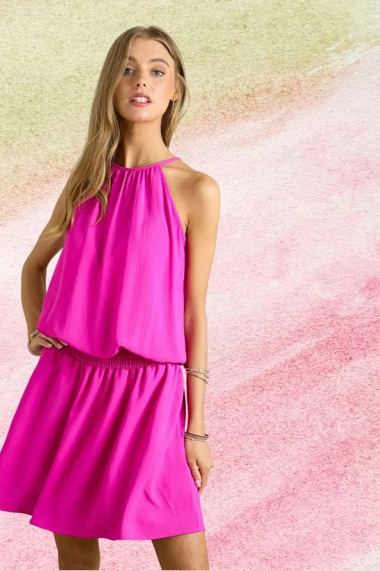 ADORA Halter Neck Smocking Waist Dress