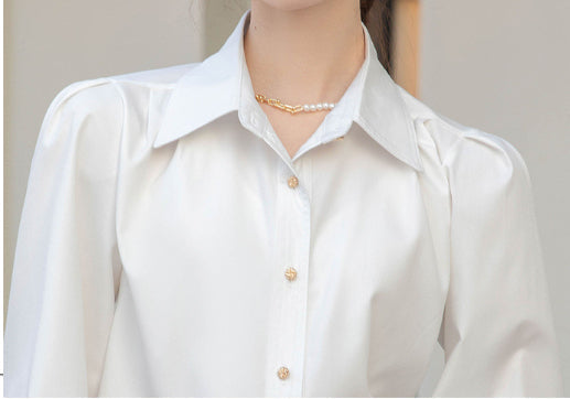 French-style Elegant White Womens Blouse
