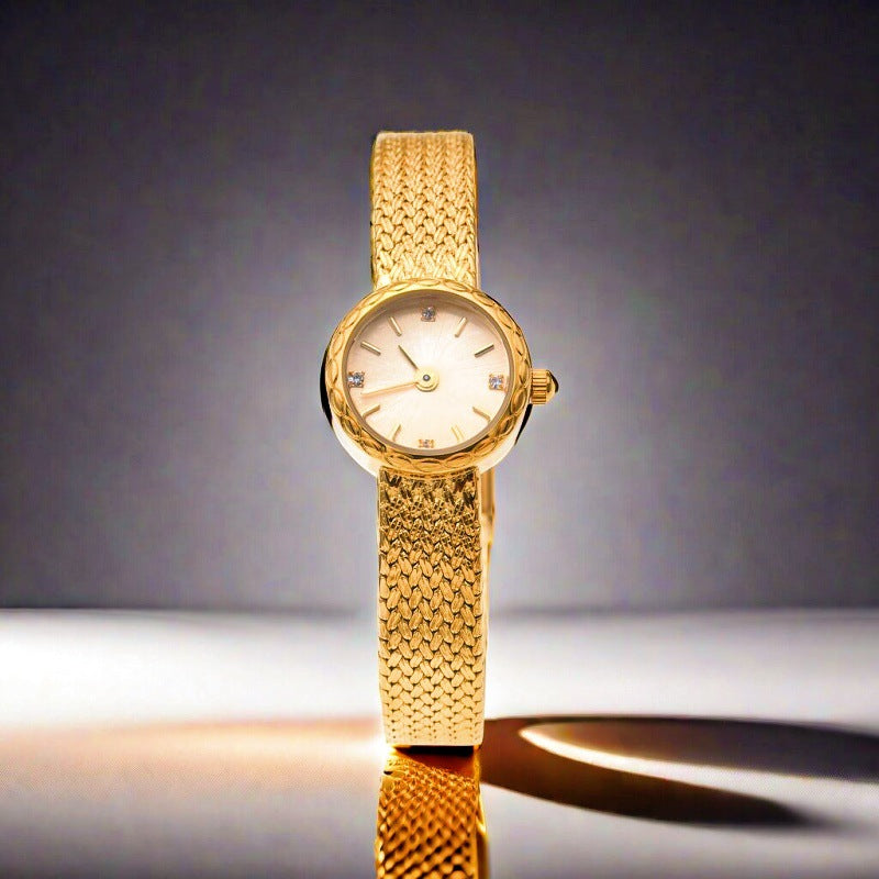 Retro Copper Mesh Womens Versatile Vintage-style Mini Gold Watch