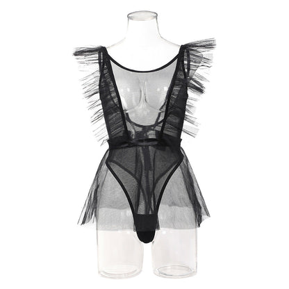 Mesh Jumpsuit Tutu Skirt Gloves Three-piece Set For Women