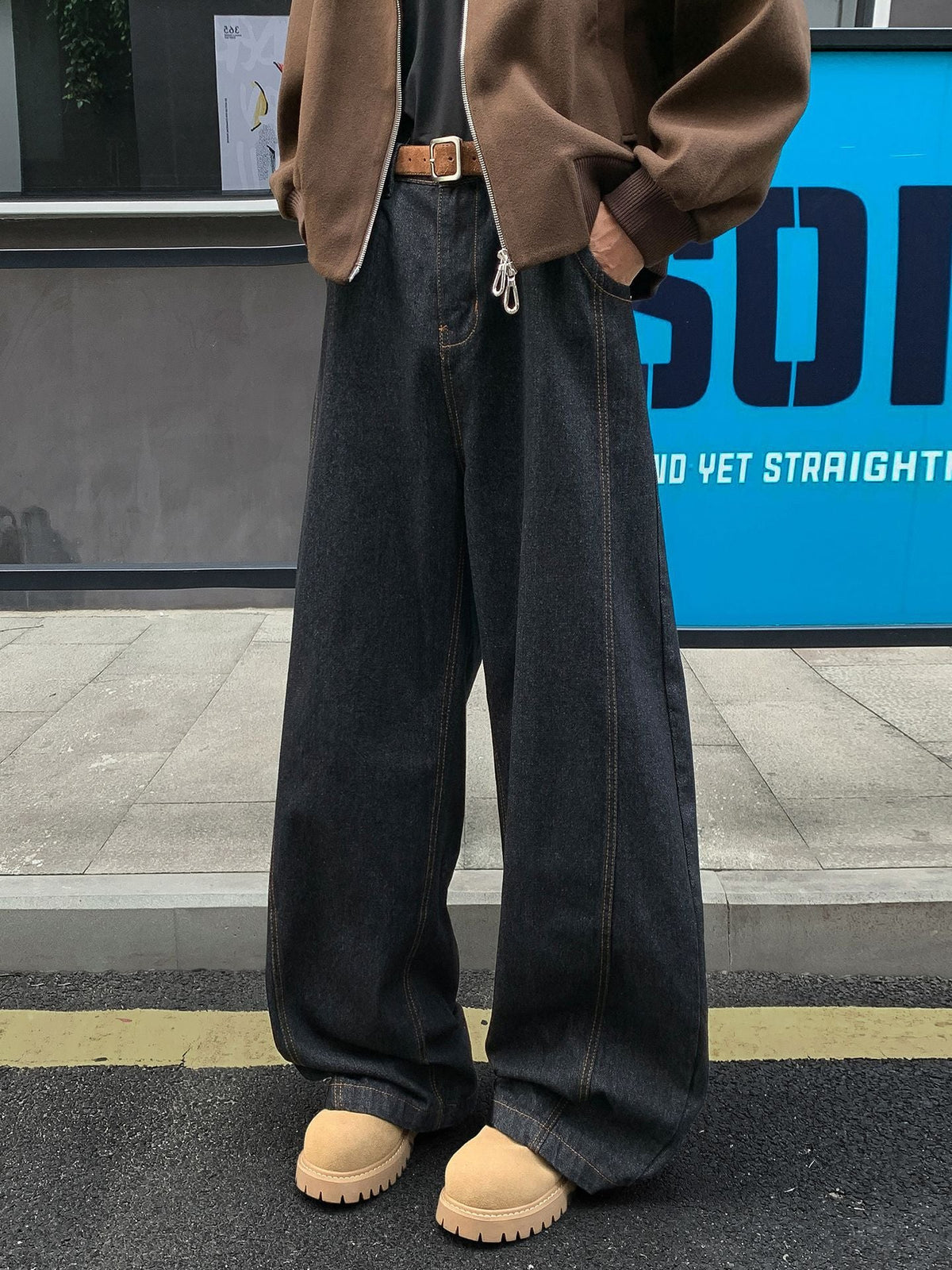 Retro Blue American-Style Bootcut Jeans For Men