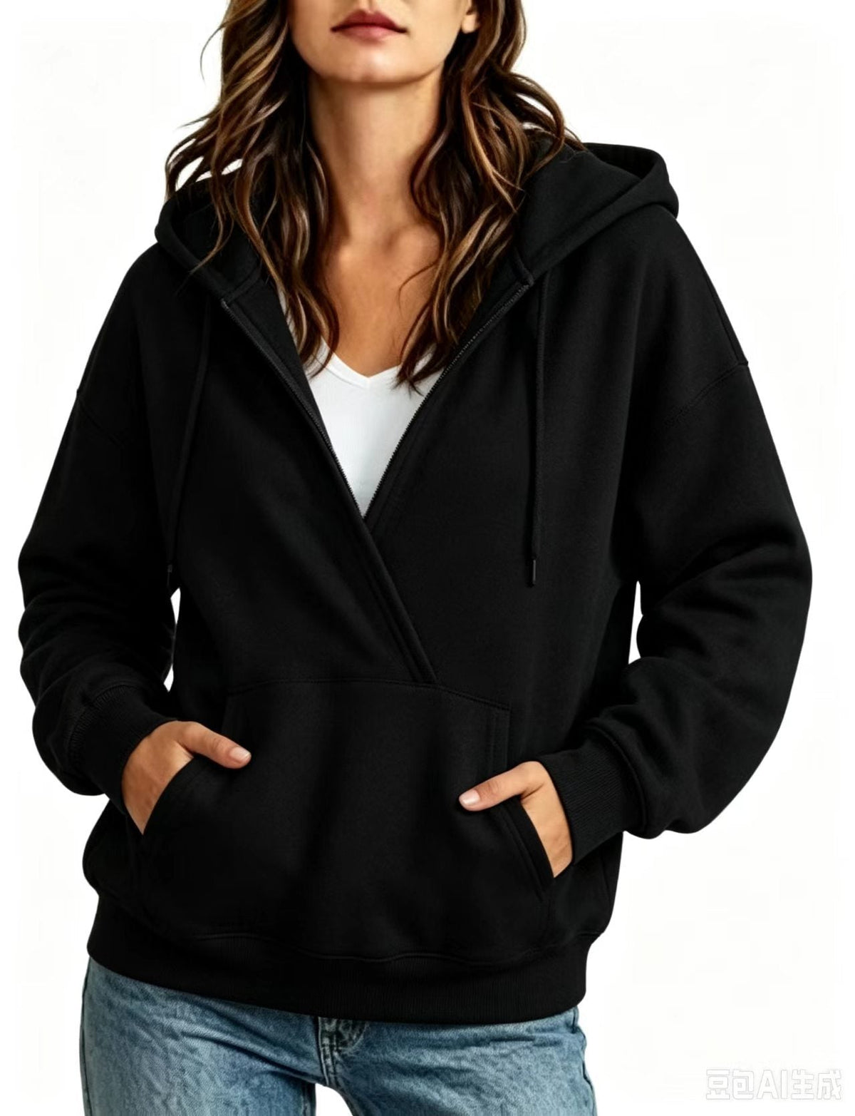 Womens Half-Zip Fake Two-Piece Hoodie