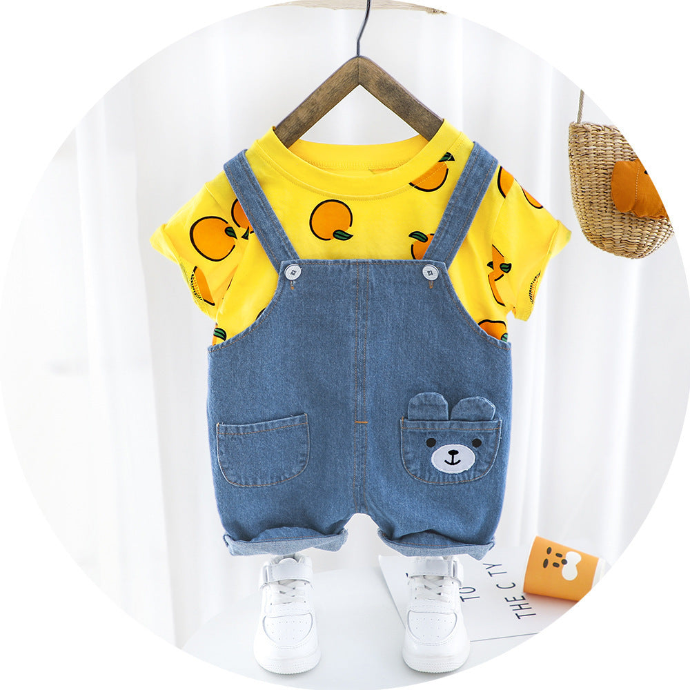 Men's Summer Short-sleeved Suspender Pants Suit