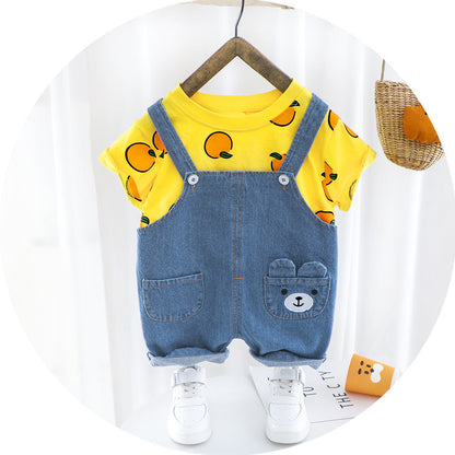 Men's Summer Short-sleeved Suspender Pants Suit