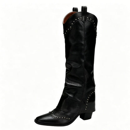 Retro Pointed-Toe Rivet Plus-Size Western Boots