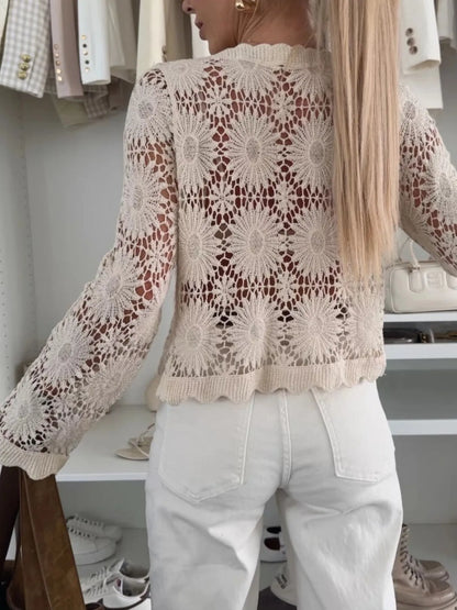 Lace V-Neck Button-Up Cardigan