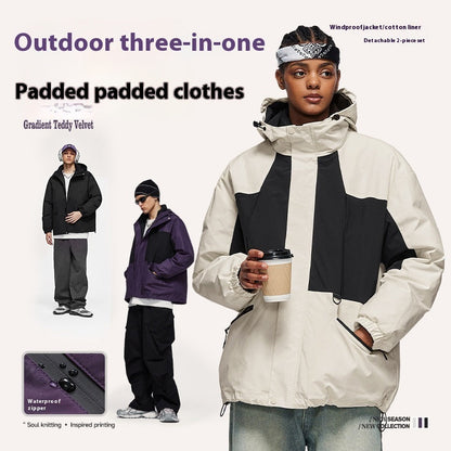 Outdoor 3-in-1 Fleece-lined Removable Down Cotton Jacket