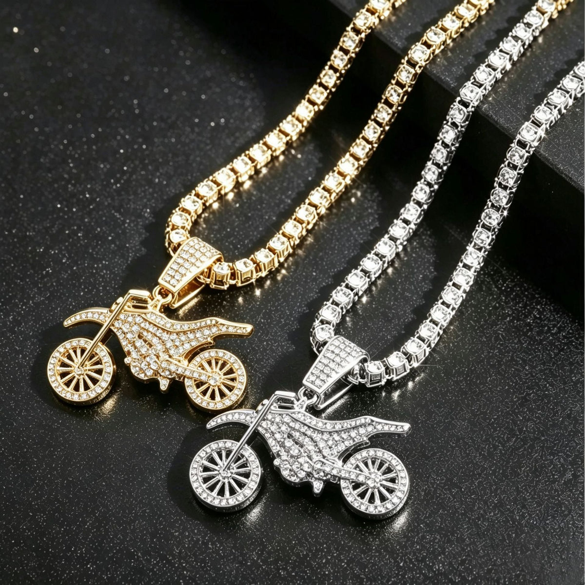 European And American Hip-hop Personalized Full-diamond Motorcycle Pendant Necklace