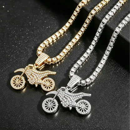 European And American Hip-hop Personalized Full-diamond Motorcycle Pendant Necklace