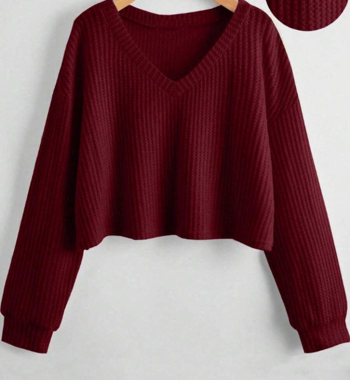 V-neck Loose-fit Short-length Long-sleeve Top