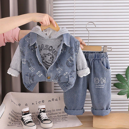 Boys Hooded Long-Sleeve Sweatshirt Three-Piece Set